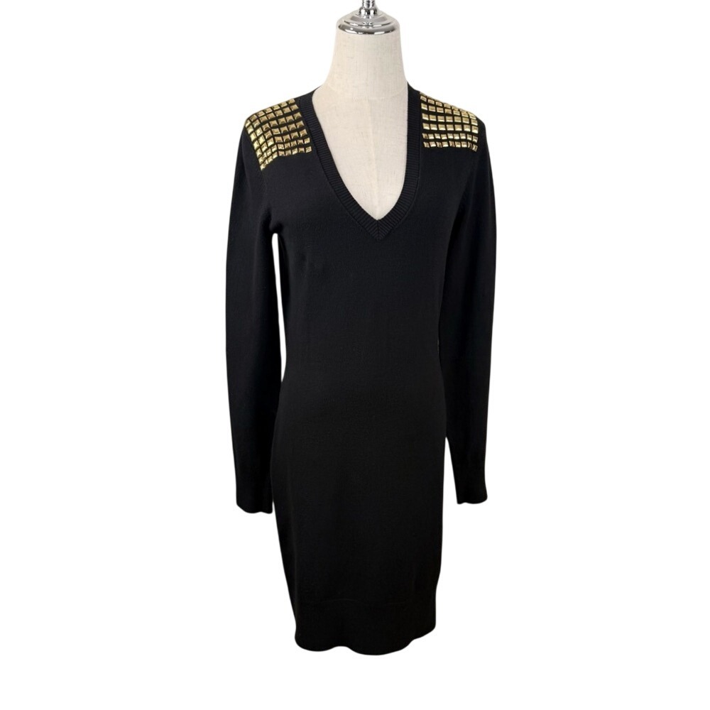 Michael Kors Studded Shoulder V-Neck Sweater Dress/Black/Sz.Small